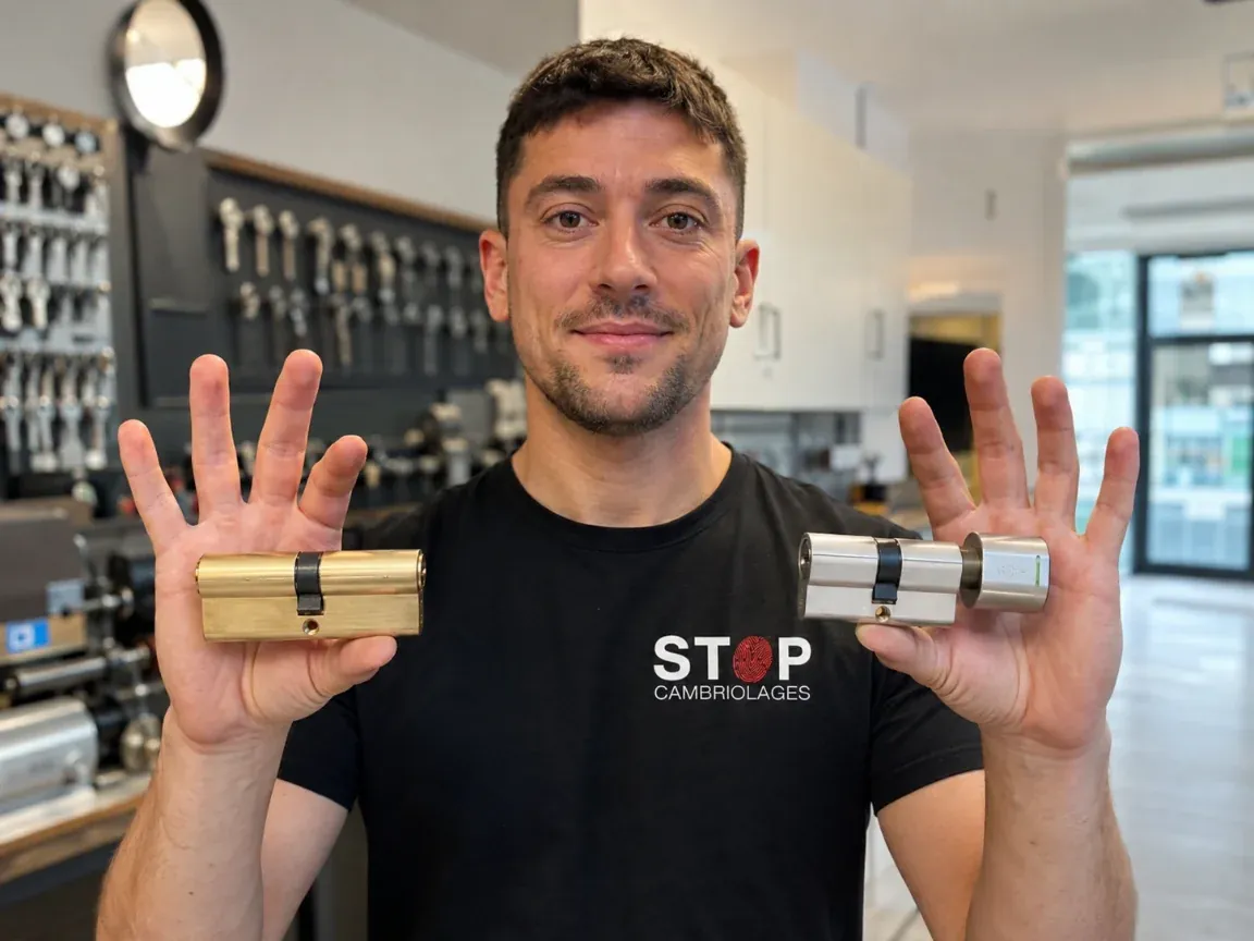 Artisan Stop-Cambriolages posant une serrure neuve