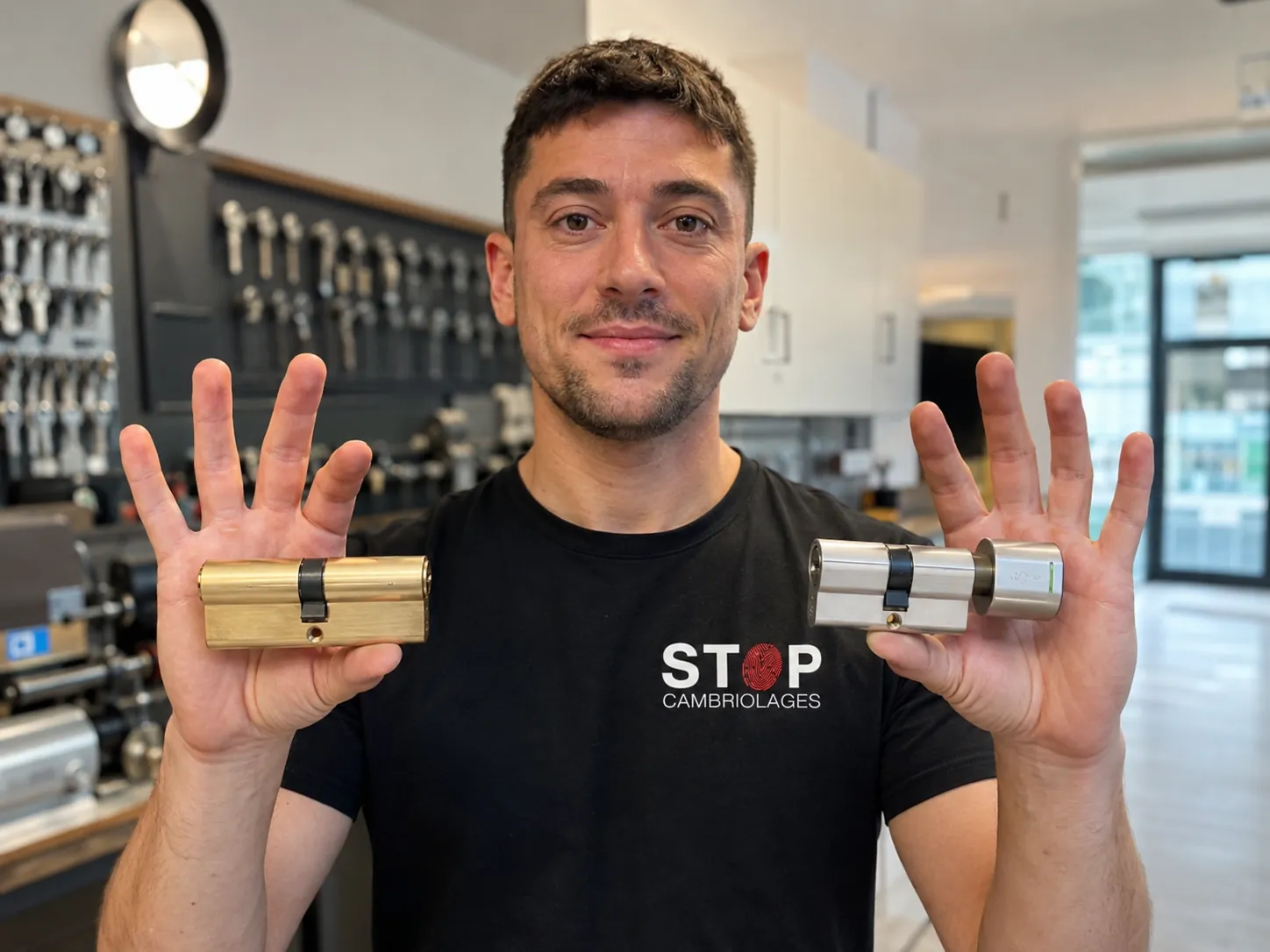 Cylindres de sécurité présentés par un serrurier Stop-Cambriolages